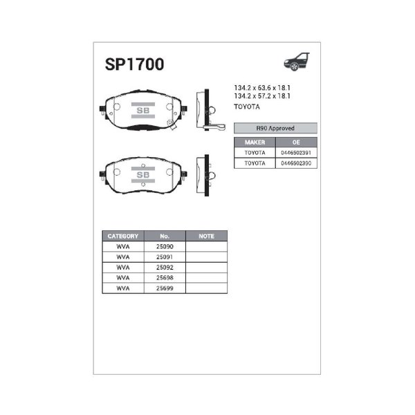 Колодки тормозные передние Sangsin SP-1700 (NP1116,PN21001)