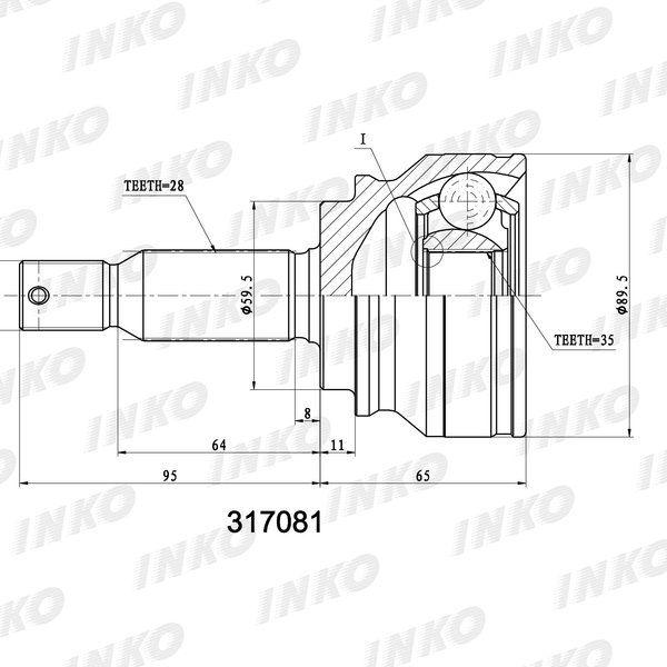 Шрус MMC 3815A065 Inko 317081 4B11/12 CW5W Без кольца ABS35/59.5/28 (MI-050,CO3644)
