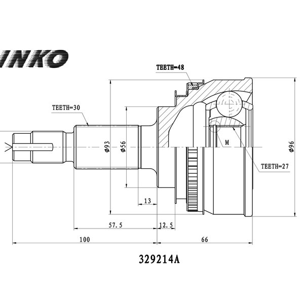 Шрус Toyota 43410-33150 Inko 329214A (TOE013A,TO-020) 1/2MZ-FE 3/4VZ-FE MCV20/21 с ABS 27x56x30