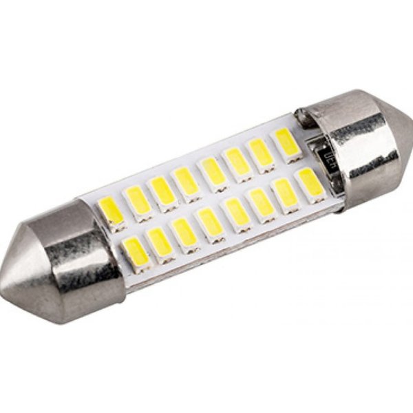 Автолампа диод T11(C5W) 12V 16 SMD диодов 1-конт 36мм Белая SKYWAY Салон, номер min 20