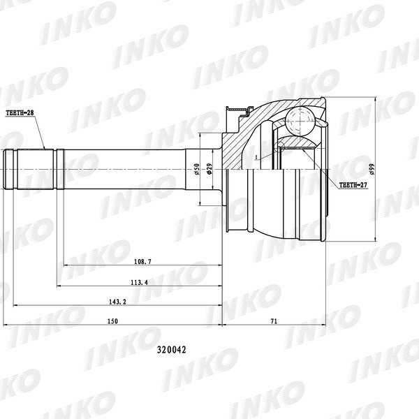 Шрус Nissan QD32ETI VG33E TD27 NA20S ZD30DDTI VQ35DE E50 D21 R50 Inko 320042