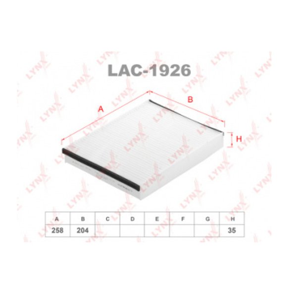 Фильтр салонный Lynx LAC-1926 (CF 11661 Fram/CU 25007 Mann/K1350 Filtron)